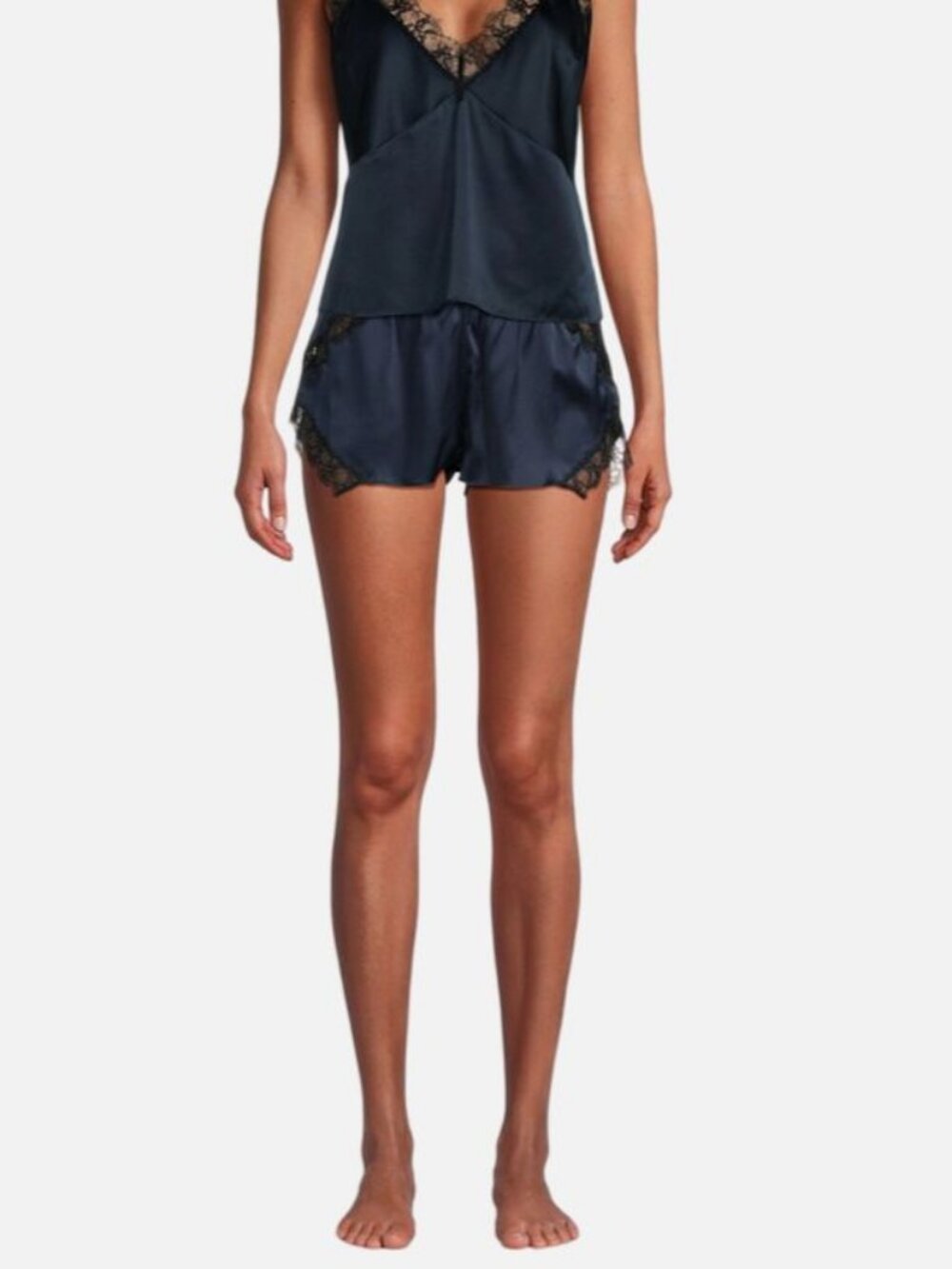 Kiki De Montparnasse Women's Blue Silk Lace Inset Tap Shorts Sleepwear Size M